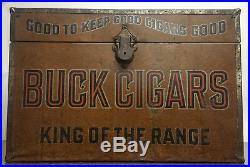 Large Antique BUCK CIGAR Humidor Chest, Tin & Wood, RARE Trunk, King Of The Range