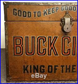 Large Antique BUCK CIGAR Humidor Chest, Tin & Wood, RARE Trunk, King Of The Range