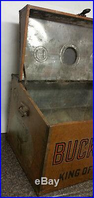 Large Antique BUCK CIGAR Humidor Chest, Tin & Wood, RARE Trunk, King Of The Range