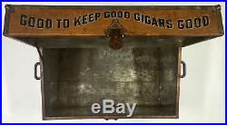 Large Antique BUCK CIGAR Humidor Chest, Tin & Wood, RARE Trunk, King Of The Range