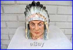 Large Antique Indian Head Headdress Majolica Humidor Art Pottery Tobacco Jar