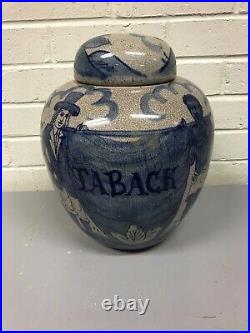 Large Antique Vtg Dutch Tobacco Jar Delftware Decoration 11 3/4 Tall Beautiful