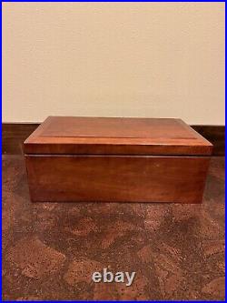 Large Cigar Humidor, Wooden Box, Stained, With Golden Handles + Racks Inside