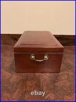 Large Cigar Humidor, Wooden Box, Stained, With Golden Handles + Racks Inside
