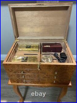 Large Freestanding Humidor Box Cigar Case Glossy Finish Humidifier Hygrometer