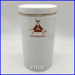 Large Montecristo Ceramic White Humidor Cigar Jar with Lid Gold Trim