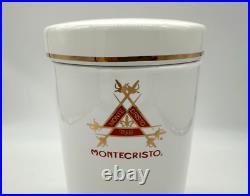 Large Montecristo Ceramic White Humidor Cigar Jar with Lid Gold Trim
