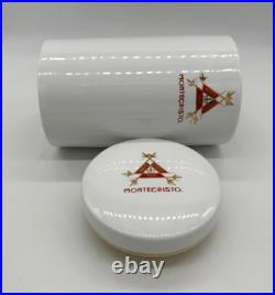 Large Montecristo Ceramic White Humidor Cigar Jar with Lid Gold Trim