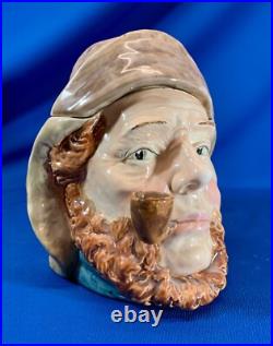 Large Sea Captain Smoking A Pipe Antique Porcelain Tobacco Humidoe