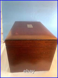 Large Vintage Wood Cigar Humidor Box White Milk Glass Lined with Lock & Key VGUC