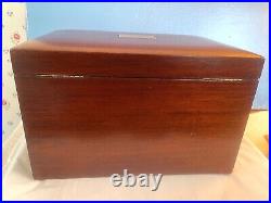Large Vintage Wood Cigar Humidor Box White Milk Glass Lined with Lock & Key VGUC