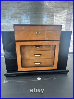 Large Wood Cigar Humidor Cabinet Hygrometer 3-Drawer Storage Box with Glass Door