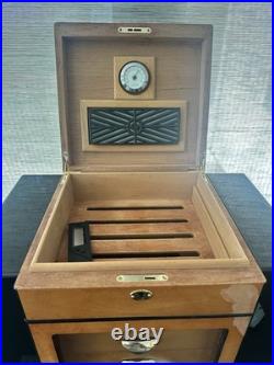 Large Wood Cigar Humidor Cabinet Hygrometer 3-Drawer Storage Box with Glass Door