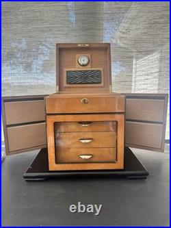 Large Wood Cigar Humidor Cabinet Hygrometer 3-Drawer Storage Box with Glass Door