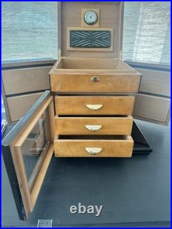 Large Wood Cigar Humidor Cabinet Hygrometer 3-Drawer Storage Box with Glass Door