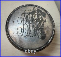 Large antique hand monogrammed silver-plate crystal glass tobacco jar humidor Large antique hand monogrammed silver-plate crystal glass tobacco jar humidor