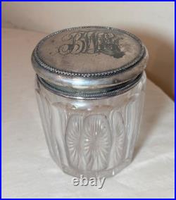 Large antique hand monogrammed silver-plate crystal glass tobacco jar humidor Large antique hand monogrammed silver-plate crystal glass tobacco jar humidor