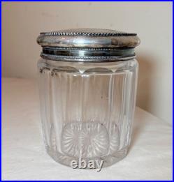 Large antique hand monogrammed silver-plate crystal glass tobacco jar humidor Large antique hand monogrammed silver-plate crystal glass tobacco jar humidor