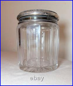 Large antique hand monogrammed silver-plate crystal glass tobacco jar humidor Large antique hand monogrammed silver-plate crystal glass tobacco jar humidor