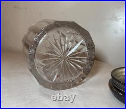 Large antique hand monogrammed silver-plate crystal glass tobacco jar humidor Large antique hand monogrammed silver-plate crystal glass tobacco jar humidor