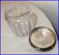 Large antique hand monogrammed silver-plate crystal glass tobacco jar humidor Large antique hand monogrammed silver-plate crystal glass tobacco jar humidor