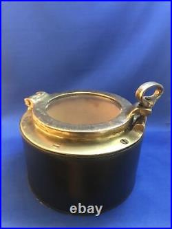 Leather And Brass Porthole Humidor Or Ice Bucket MCM From 60's From England AER2