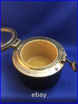 Leather And Brass Porthole Humidor Or Ice Bucket MCM From 60's From England AER2