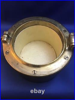 Leather And Brass Porthole Humidor Or Ice Bucket MCM From 60's From England AER2