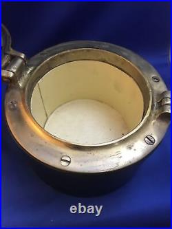 Leather And Brass Porthole Humidor Or Ice Bucket MCM From 60's From England AER2