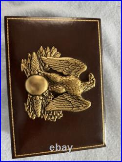 Leather Covered And Eagle Ornate Cigar Humidor Box, Spanish Cedar, 50 Cigars