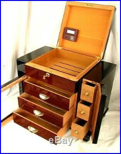 Lg Cigar Humidor Wood 9 Drawers + Top Compartment! Beautiful