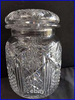 Libbey American Brilliant Period Cut Glass Cigar Jar Humidor 8.25 x 5.5