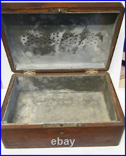 Locking Antique / Victorian Cigar Box Humidor Oak Wood with Bronze Mountings