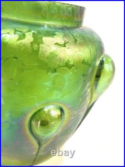Loetz Iridized Glass Humidor Jar & Lid Antique Reverse Teardrop Art Nouveau Flaw
