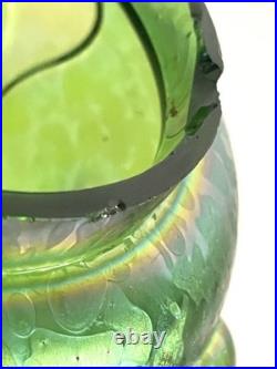 Loetz Iridized Glass Humidor Jar & Lid Antique Reverse Teardrop Art Nouveau Flaw