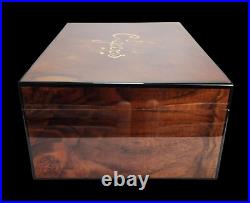 Luxurious & Unusually Large Masterfully Inlaid Handmade Wood Cigar Humidor