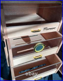 MARVERO Humidor Up to 150 cigars box 10w x 10d x 13h 2 humidifier wands