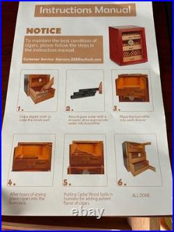 MARVERO Humidor Up to 150 cigars box 10w x 10d x 13h 2 humidifier wands