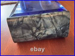 MCM 1960's Blue Glass Top Table Humidor/ Cigarette Box Marked CIGARROS RARE