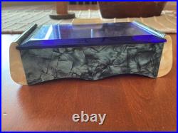 MCM 1960's Blue Glass Top Table Humidor/ Cigarette Box Marked CIGARROS RARE MCM 1960's Blue Glass Top Table Humidor/ Cigarette Box Marked CIGARROS RARE