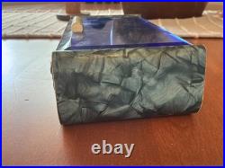 MCM 1960's Blue Glass Top Table Humidor/ Cigarette Box Marked CIGARROS RARE