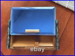 MCM 1960's Blue Glass Top Table Humidor/ Cigarette Box Marked CIGARROS RARE