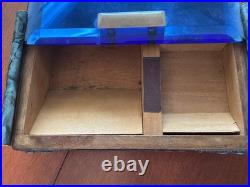 MCM 1960's Blue Glass Top Table Humidor/ Cigarette Box Marked CIGARROS RARE
