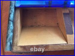 MCM 1960's Blue Glass Top Table Humidor/ Cigarette Box Marked CIGARROS RARE