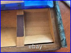 MCM 1960's Blue Glass Top Table Humidor/ Cigarette Box Marked CIGARROS RARE MCM 1960's Blue Glass Top Table Humidor/ Cigarette Box Marked CIGARROS RARE