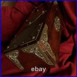 Mahogany Gargoyle Face Mask Baroque Bronze Wood Antique Fan Jewelry Pipe Box Art