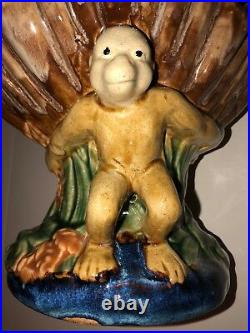 Majolica Centerpiece Monkey Footed Pedestal Dish Antique Victorian
