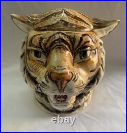 Majolica Ceramic Tiger Head Humidor Jar Hand Painted Austrian Antique