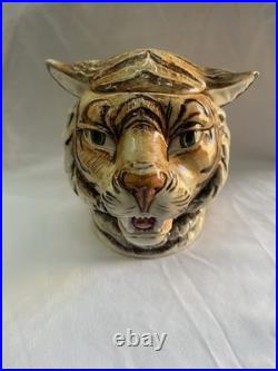 Majolica Ceramic Tiger Head Humidor Jar Hand Painted Austrian Antique