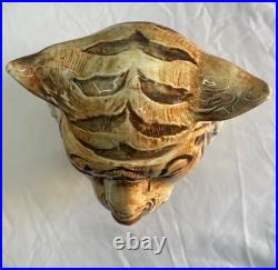 Majolica Ceramic Tiger Head Humidor Jar Hand Painted Austrian Antique